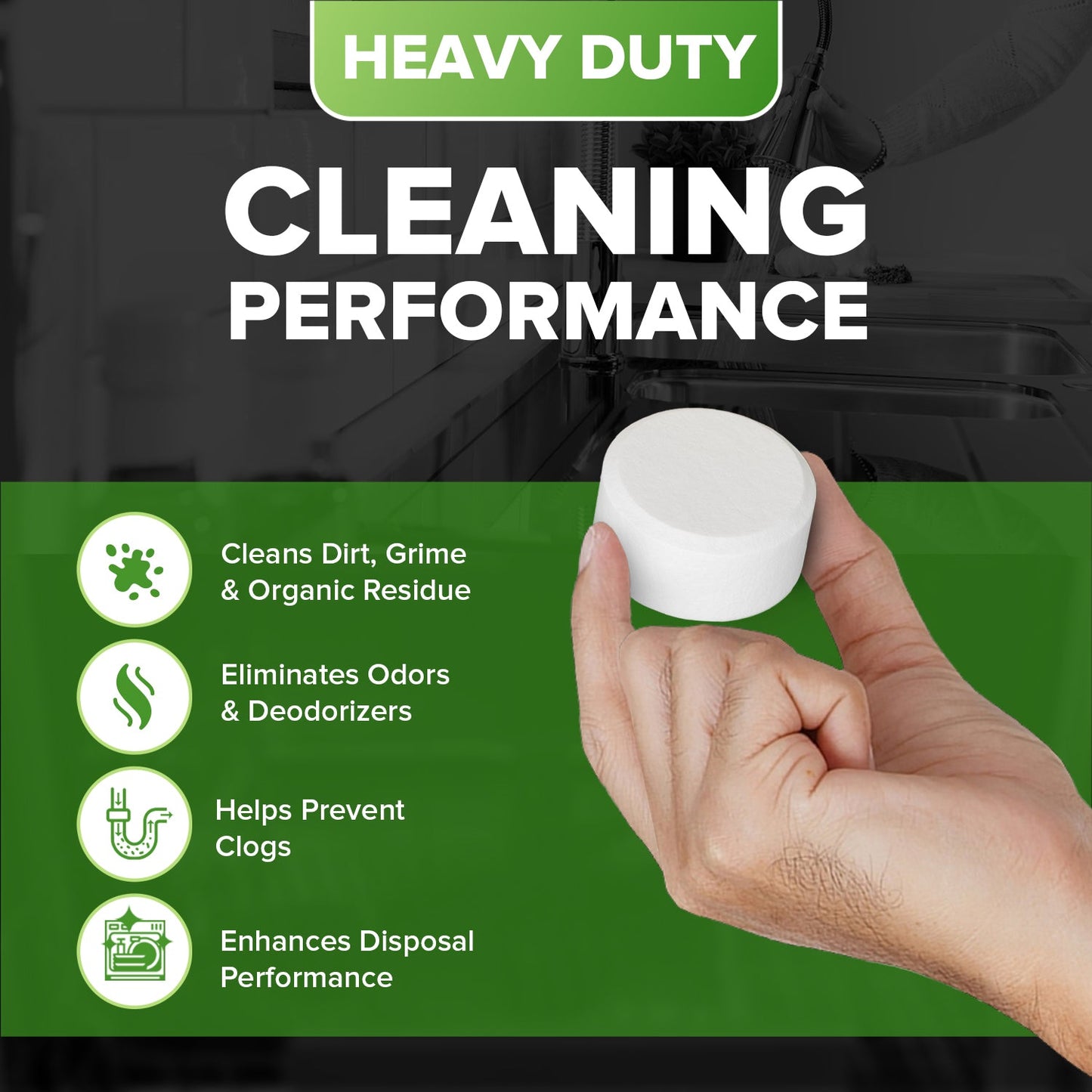 Garbage Disposal Cleaner Deodorizer Tablets Heavy Duty, Odor Eliminator, Degreaser, Dissolves Organic Waste