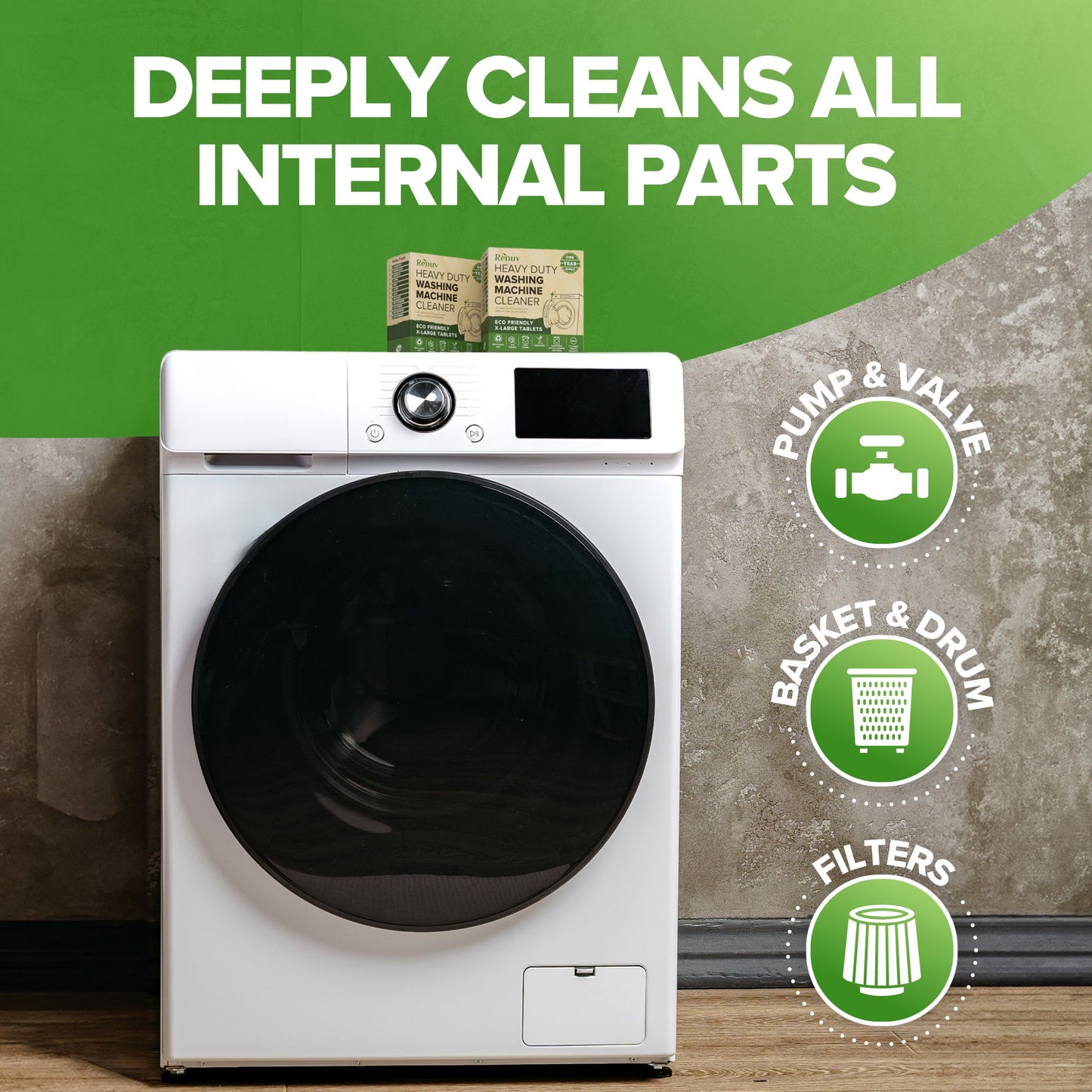 Washing Machine Cleaner Descaler Tablets - Heavy Duty Deep Cleaning for Front Load or Top Load Washer, 6 Pack