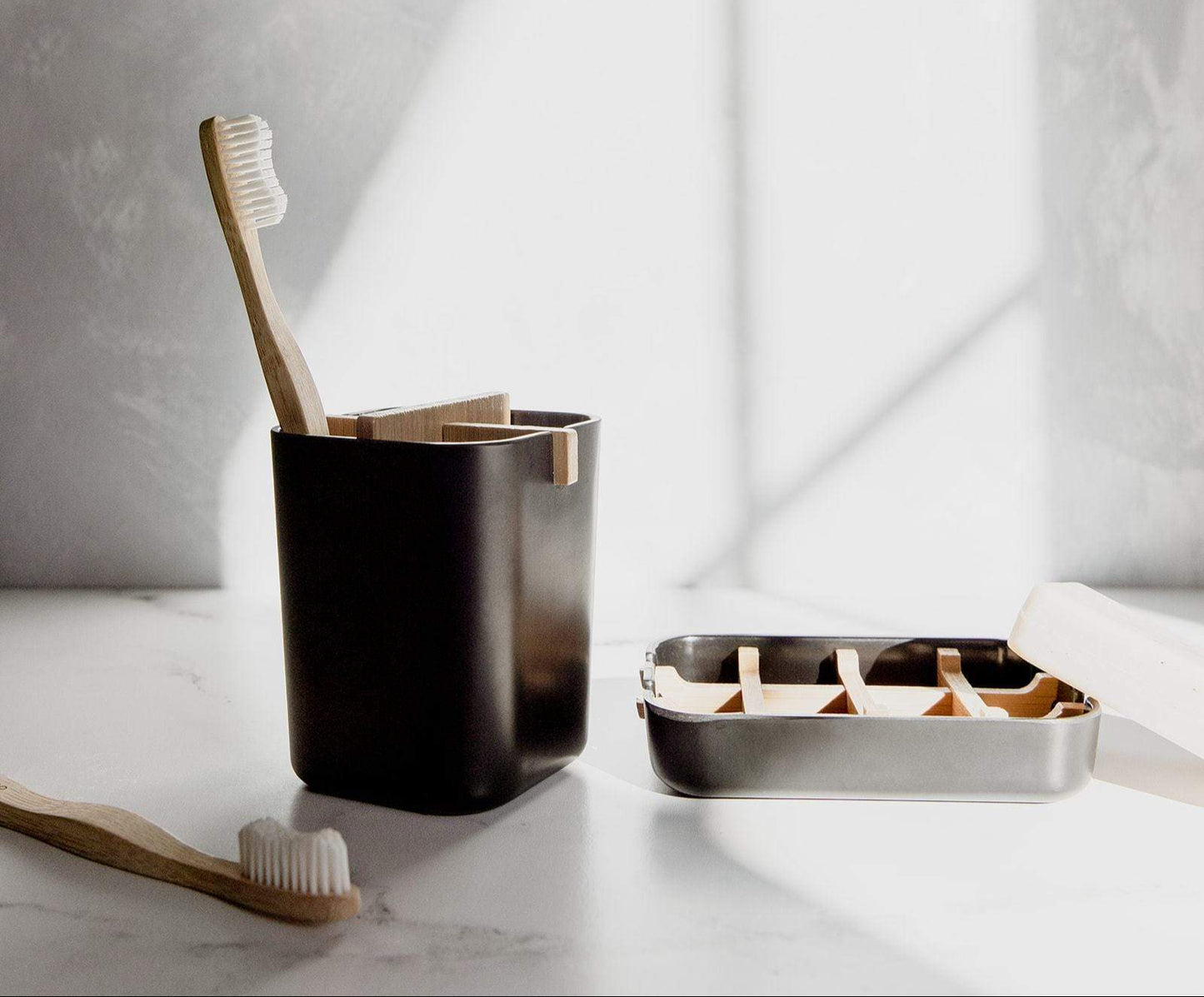 Zero Waste Brush Holder- Bamboo Fiber & Corn Starch, White or Black
